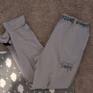 Men's Gray Joggers with Graphic Waistband